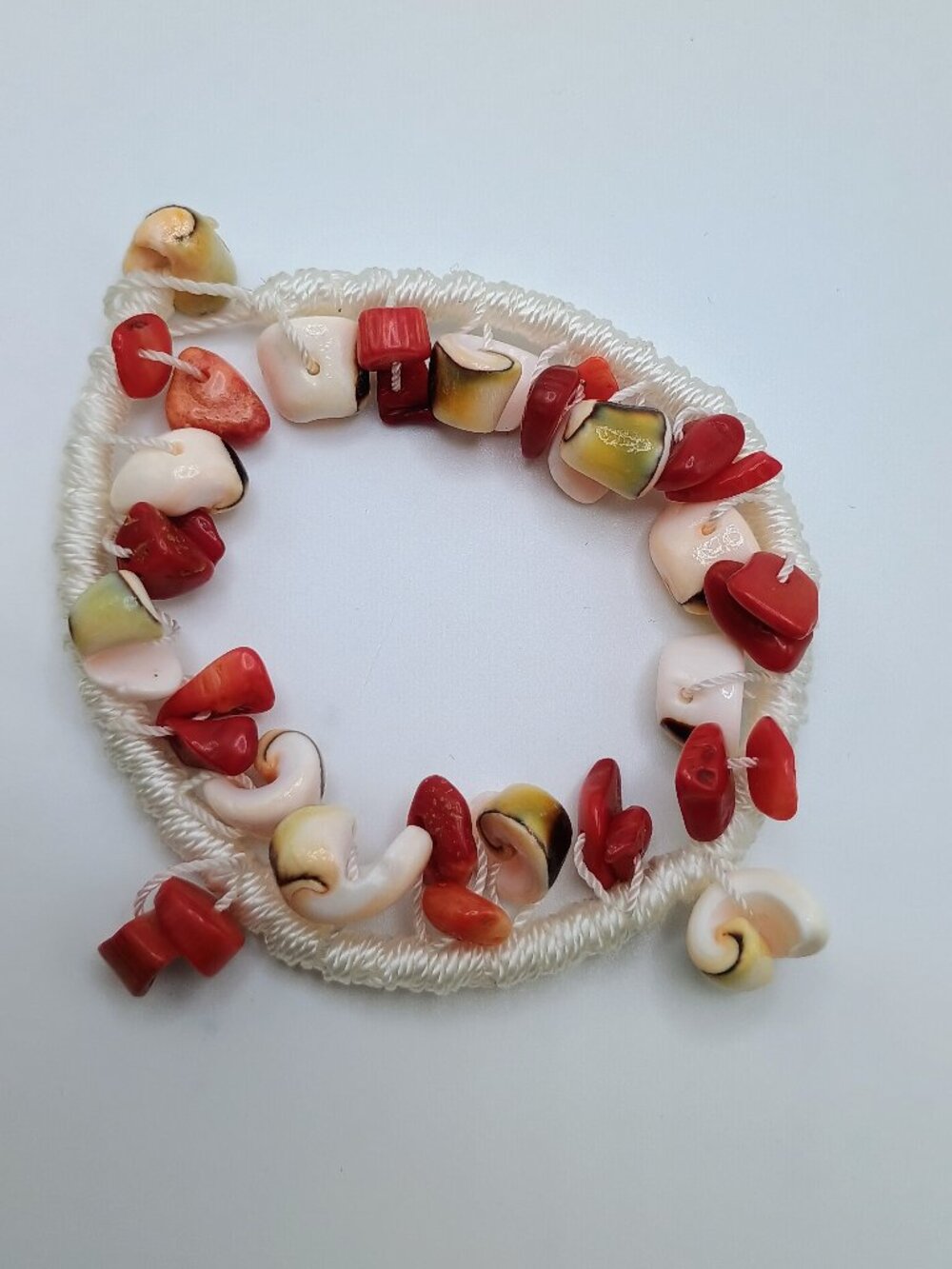 Macrame Spiritual Amulet Anklet with Mother-of-Pearl and Ruby Stone